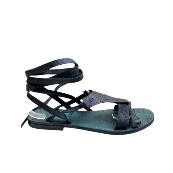 Free People black leather boho hippie gladiator ankle wrap sandals - Picture 2 of 12